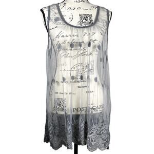 Catalog Classics Sz 2X Sheer Sleeveless Embroidered Lace Mesh Tunic Gray Coverup
